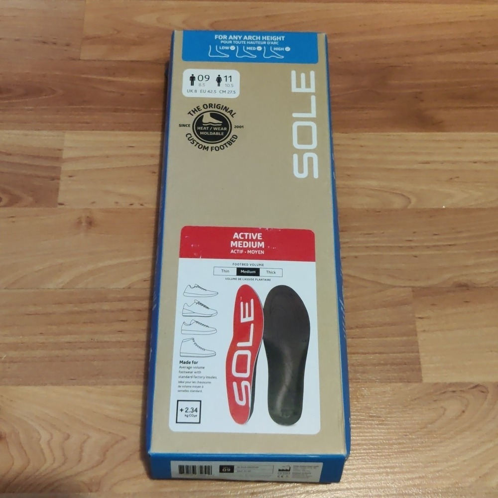 Sole Insoles Active Medium EVA Men Size 9 Women 11 - Brand New